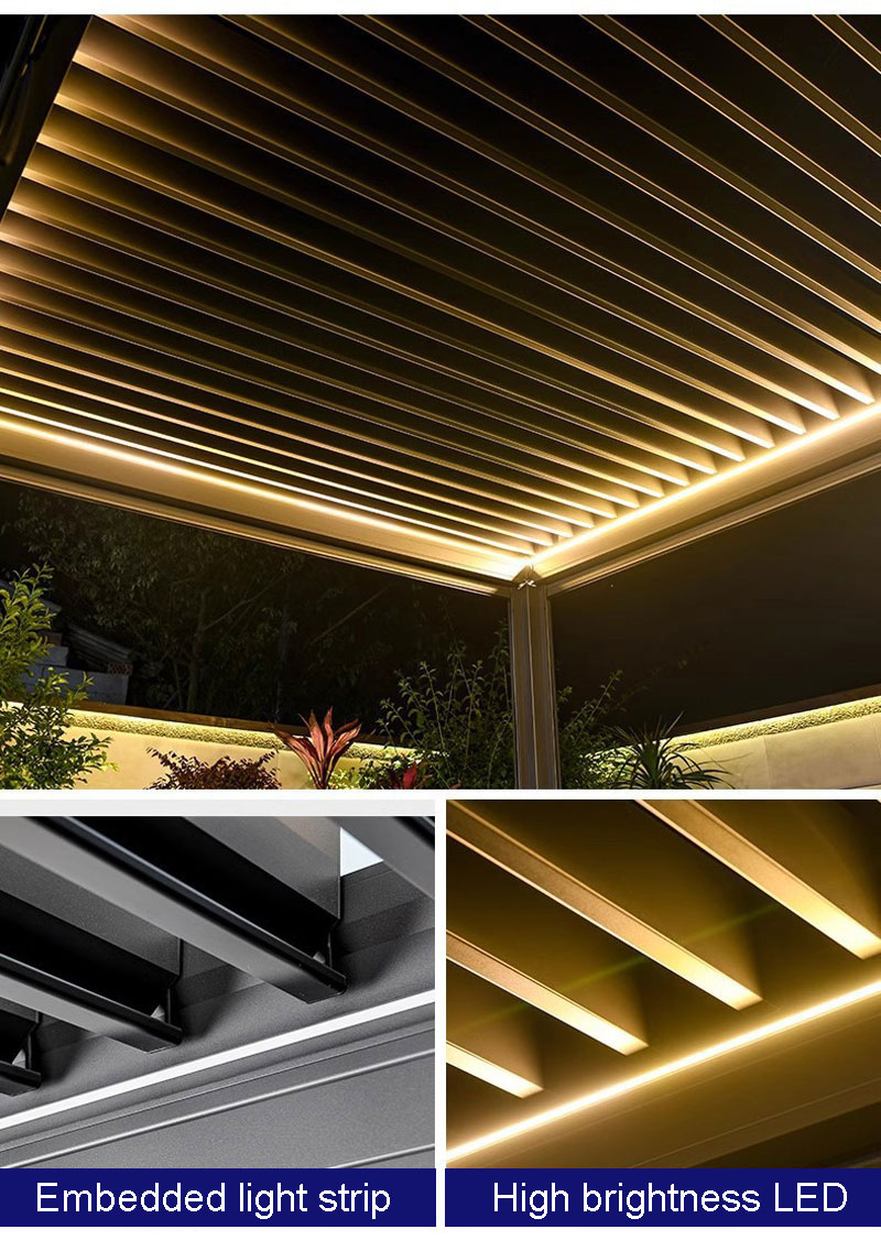 Motorized Waterproof Aluminum Pergola Louvered Design UV Resistant Bioclimatic Powder Coated Outdoor Garden Canopy Custom Size