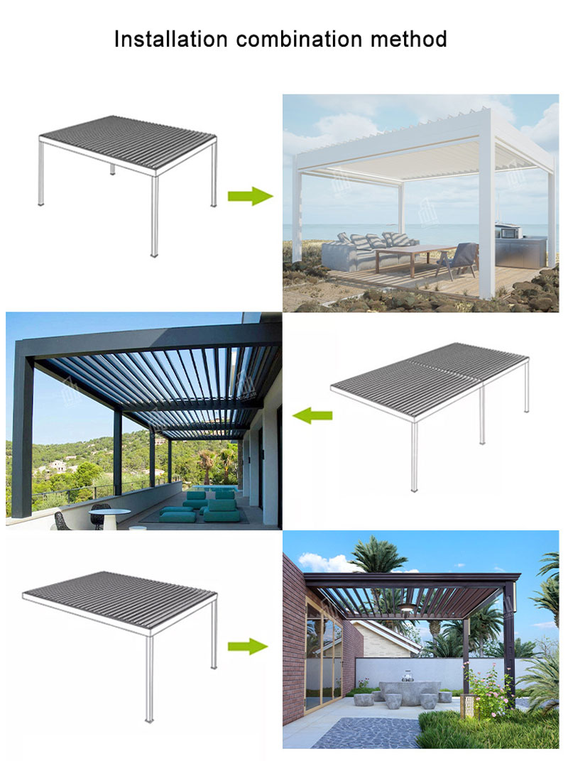Motorized Waterproof Aluminum Pergola Louvered Design UV Resistant Bioclimatic Powder Coated Outdoor Garden Canopy Custom Size