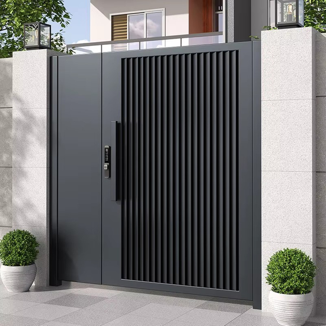 Modern Aluminum Alloy Retractable Courtyard Gate, High-End Villa Garden Entrance Door, Outdoor Art Double Door for Small Yard