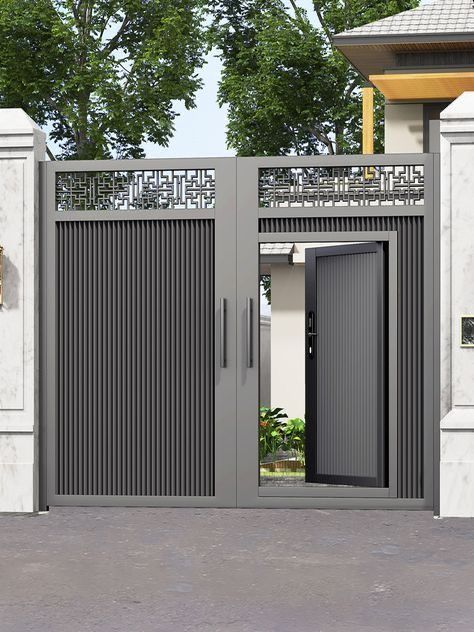 Aluminum Alloy Modern Retractable Courtyard Gate Villa Garden Entrance Door Outdoor Art High End Single Door Small Yard