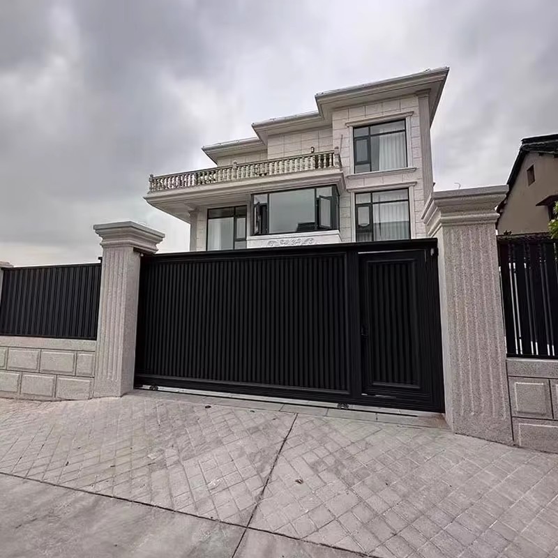 Modern Aluminum Alloy Retractable Courtyard Gate, High-End Villa Garden Entrance Door, Outdoor Art Double Door for Small Yard