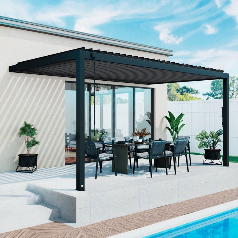 Motorized Waterproof Aluminum Pergola Louvered Design UV Resistant Bioclimatic Powder Coated Outdoor Garden Canopy Custom Size