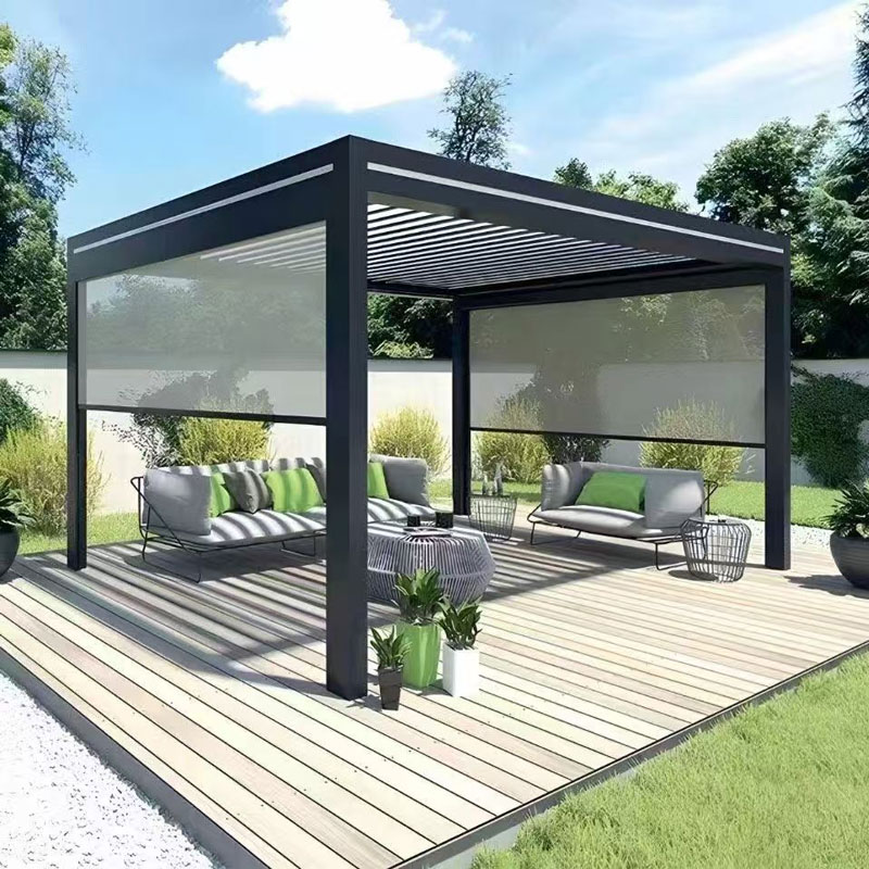 Motorized Waterproof Aluminum Pergola Louvered Design UV Resistant Bioclimatic Powder Coated Outdoor Garden Canopy Custom Size