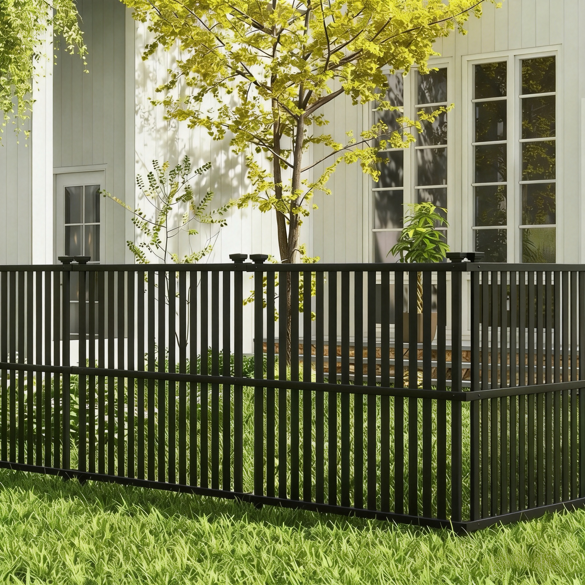 All Weather Resistant Aluminum Fence Railing Sturdy Rustproof Protective Barrier for Exterior Public and Private Areas